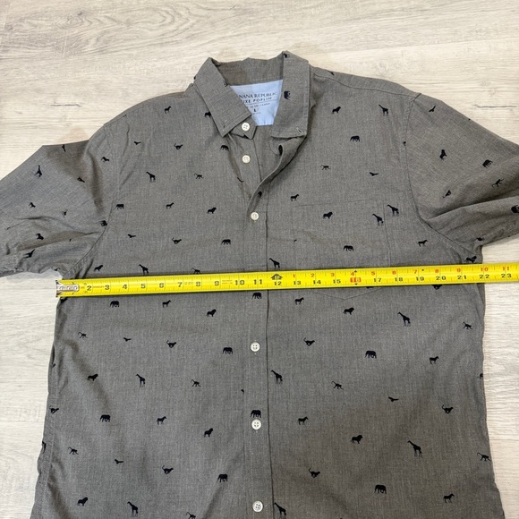 Banana Republic Luxe Poplin Slim Fit L Gray Safari Patterned Casual Shirt - Picture 11 of 17
